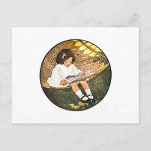Carte Postale Petite fille lire dans un hamac