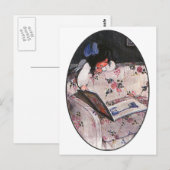 Carte Postale Petite fille lisant sur le canapé (Devant / Derrière)