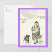 Carte Postale Petite fille mignonne allemande, Dachshund, Chats, (Devant / Derrière)