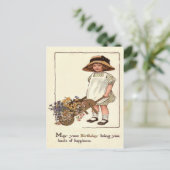 Carte Postale Petite fille mignonne Fleurs de brouette (Debout devant)