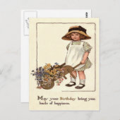 Carte Postale Petite fille mignonne Fleurs de brouette (Devant / Derrière)