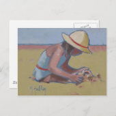 Carte Postale Petite fille mignonne jouant dans le sable (Devant / Derrière)