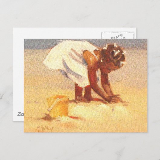 Carte Postale Petite fille mignonne jouant dans le sable (Devant / Derrière)