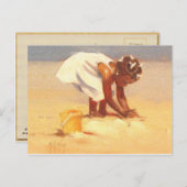 Carte Postale Petite fille mignonne jouant dans le sable (Devant / Derrière)