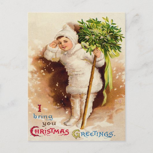 Carte Postale Petite fille mignonne Mistletoe neige (Devant)
