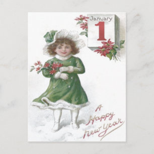 Carte Postale Petite fille mignonne Poinsettias Poinsettia