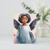 Carte Postale Petite fille noire Angel Floral Art (Debout devant)