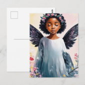 Carte Postale Petite fille noire Angel Floral Art (Devant / Derrière)