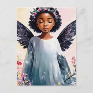 Carte Postale Petite fille noire Angel Floral Art