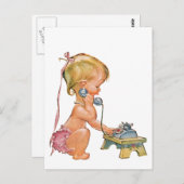 Carte Postale Petite fille parlant au téléphone (Devant / Derrière)