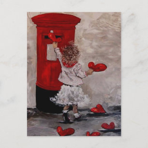 Carte Postale Petite fille postant des coeurs