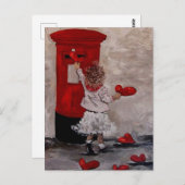 Carte Postale Petite fille postant des coeurs (Devant / Derrière)