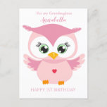 Carte Postale Petite fille Premier anniversaire Cute Rose Owl Ph<br><div class="desc">Grandaughter First Birthday Cute</div>