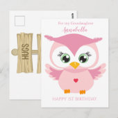 Carte Postale Petite fille Premier anniversaire Cute Rose Owl Ph (Devant / Derrière)
