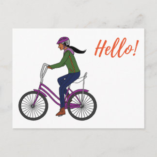 Carte Postale Petite fille Purple Bike_White