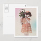 Carte Postale Petite Fille Rétro Avec Robe Orange (Devant / Derrière)