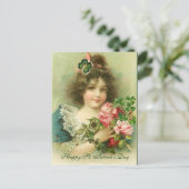 Carte Postale Petite fille Rose et Shamrock St.Patrick's Day (Debout devant)