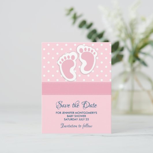 Carte Postale Petite fille rose mignonne Empreintes Enregistrer  (Debout devant)