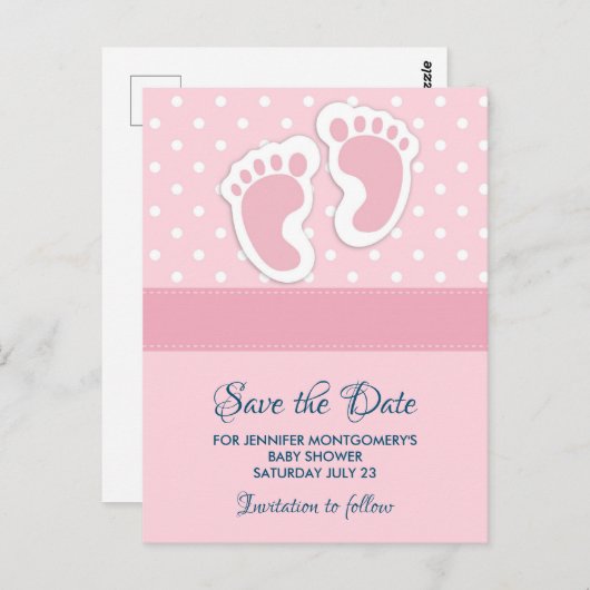 Carte Postale Petite fille rose mignonne Empreintes Enregistrer  (Devant / Derrière)