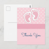 Carte Postale Petite fille rose mignonne Empreintes Merci (Devant / Derrière)
