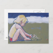 Carte Postale Petite fille sur la plage Jouer dans le sable (Devant / Derrière)
