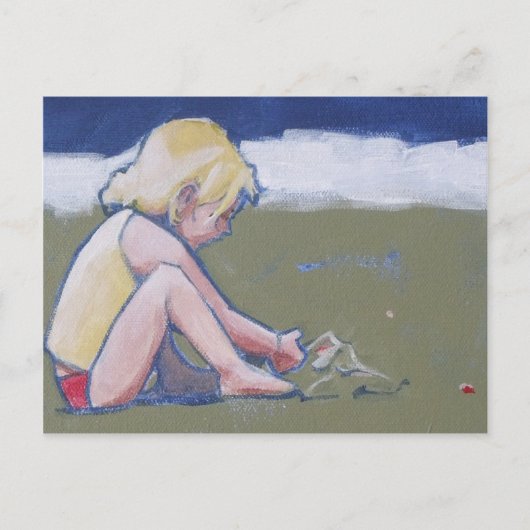 Carte Postale Petite fille sur la plage Jouer dans le sable (Devant)