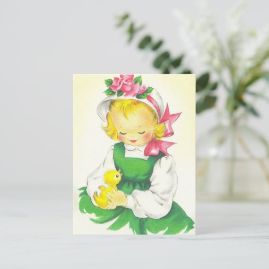 Carte Postale Petite Fille Vintage Rétro Mignonne (Debout devant)