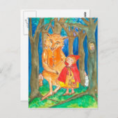 Carte Postale Petite forêt de Chouette-loup à équitation rouge (Devant / Derrière)