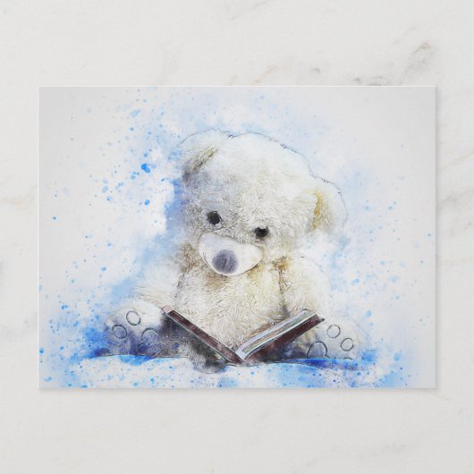 Carte Postale Petite lecture Teddy Bear Aquarelle (Devant)