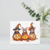 Carte Postale Petite petite aquarelle Mice Halloween Citrouilles (Debout devant)