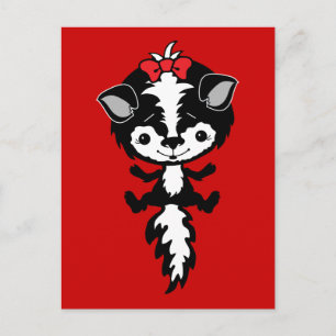 CARTE POSTALE PETITE PETITE FILLE SKUNK ROUGE BOUTON NOIR BLANC