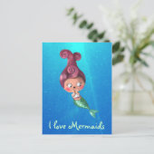 Carte Postale Petite sirène aux cheveux roses foncés (Debout devant)