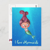 Carte Postale Petite sirène aux cheveux roses foncés (Devant / Derrière)