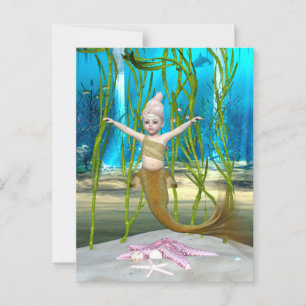 Carte Postale Petite Sirène Fantaisie Fille, Océan Bleu