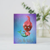 Carte Postale Petite Sirène mignonne aux cheveux roses (Debout devant)