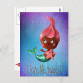 Carte Postale Petite Sirène mignonne aux cheveux roses (Devant / Derrière)