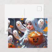 Carte Postale Petite Sorcière Avec Fantôme (Devant / Derrière)