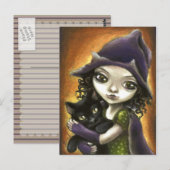 Carte Postale Petite sorcière et chaton noir (Devant / Derrière)