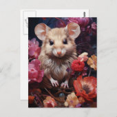 Carte Postale Petite souris Brown dans les fleurs (Devant / Derrière)