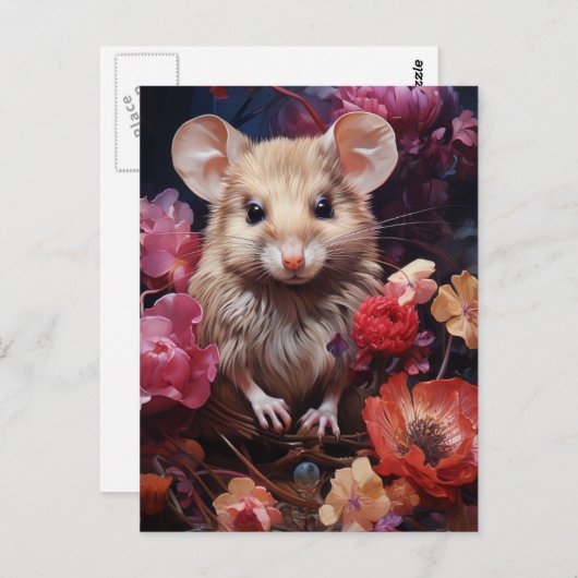 Carte Postale Petite souris Brown dans les fleurs (Devant / Derrière)