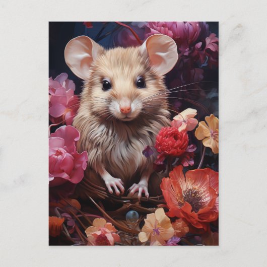 Carte Postale Petite souris Brown dans les fleurs (Devant)