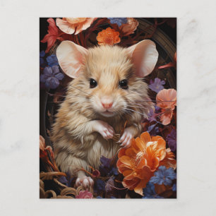 Carte Postale Petite Souris Brown Fleurs colorées