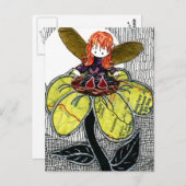 Carte Postale Petites chaussures rouges Fée assise sur une fleur (Devant / Derrière)