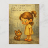 Carte Postale Petites et douces amitiés - Petite fille et chat (Devant)