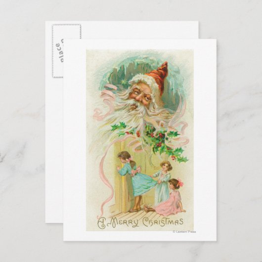 Carte Postale Petites filles espionnant à travers la porte de la (Devant / Derrière)