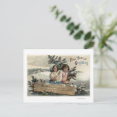 Carte Postale Petites filles tenant un présent et un arbre (Debout devant)