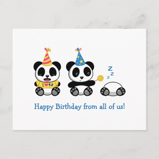 Carte Postale Petites Pandas mignonnes à l'anniversaire blanc de (Devant)
