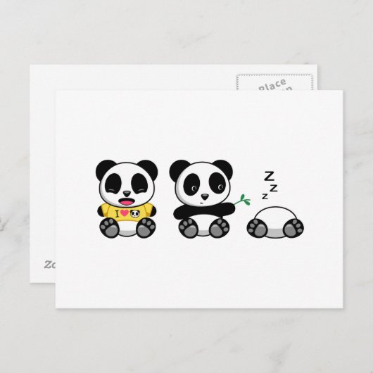 Carte Postale Petites Pandas mignonnes en blanc (Devant / Derrière)