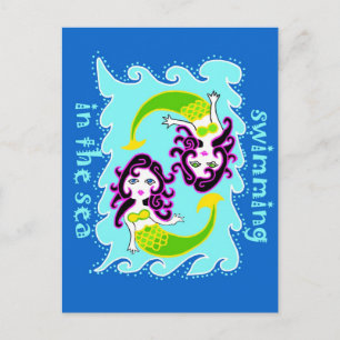 Carte Postale Petites sirènes nager dans la mer