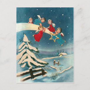 Carte Postale Petits anges sur étoile filante, vœu de Noël